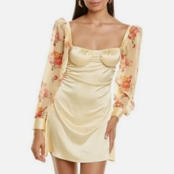 DANIELLE BERNSTEIN Weworewhat Buttercup Cottagcore Floral Mesh Puff Sleeve Dress - Picture 14 of 16